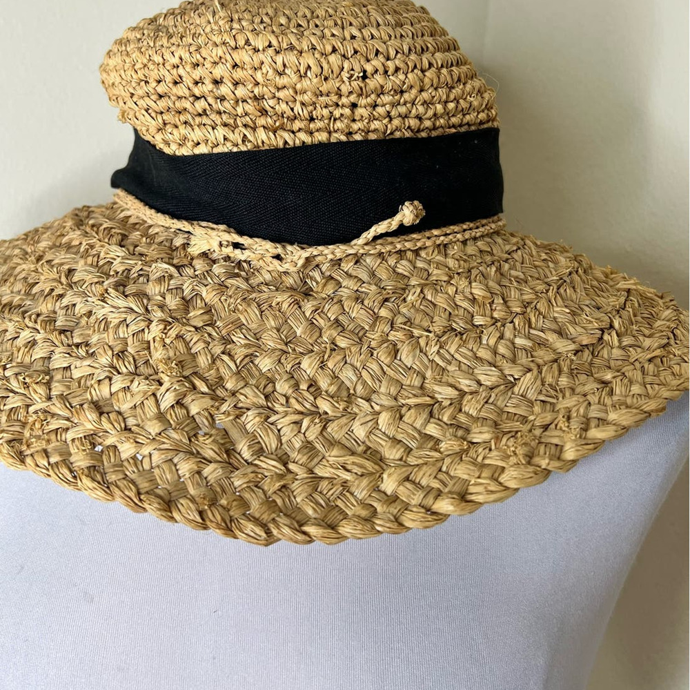 San Diego Hat Co Straw Sun Hat OS Natural Black Bow Ribbon Beach Vacation Resort - Picture 4 of 8
